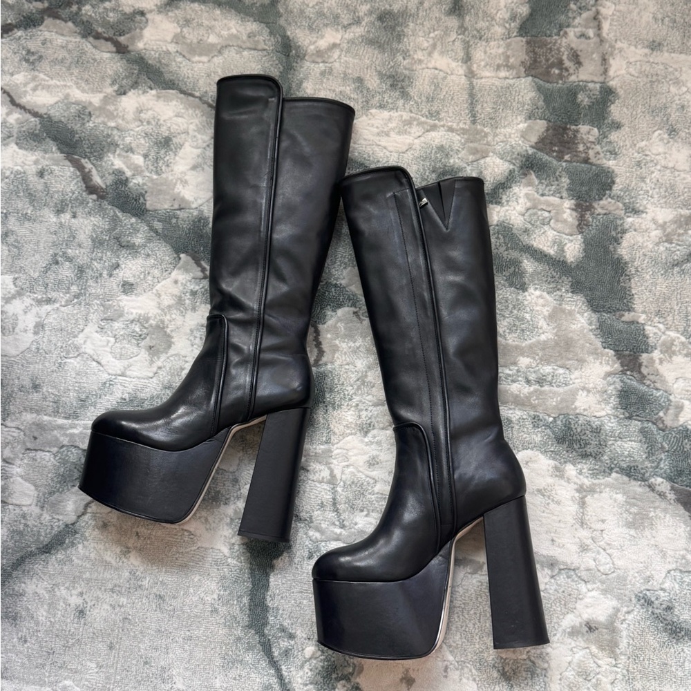 Cult Gaia Black Platform Knee-High Boots